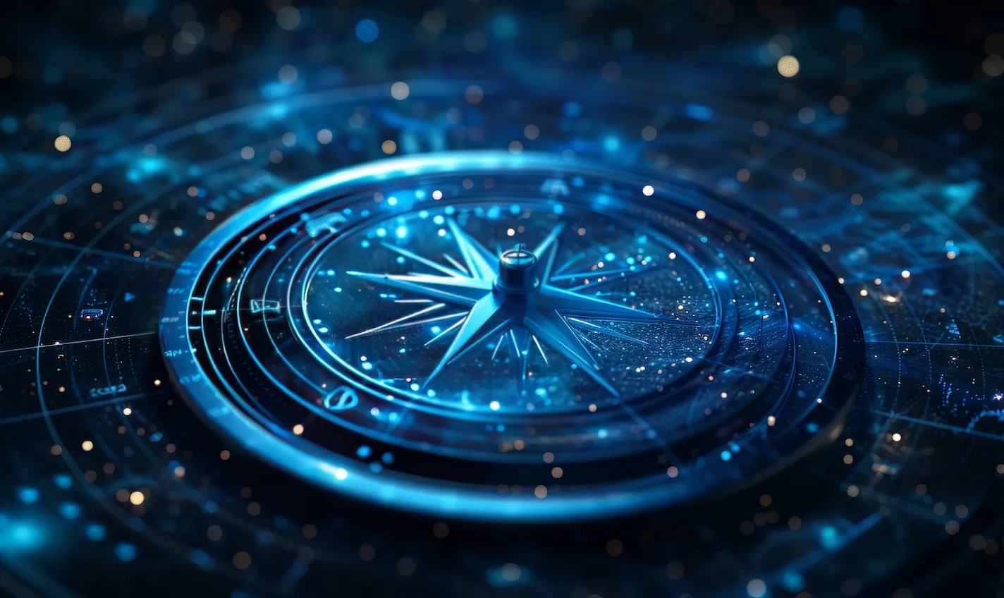 Compass resting on a table, symbolizing strategic direction and long-term vision